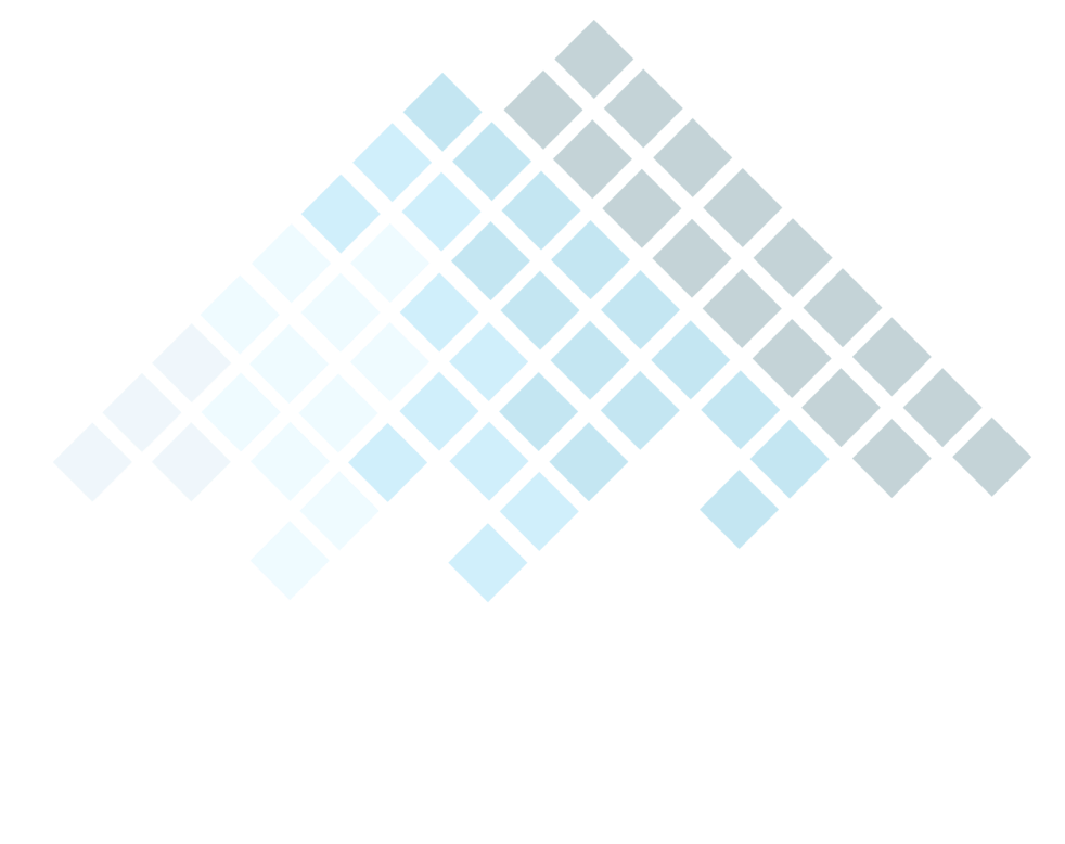 Skellig Logo, an abstract triangular shape made of blue squares forming a gradient from light to dark.