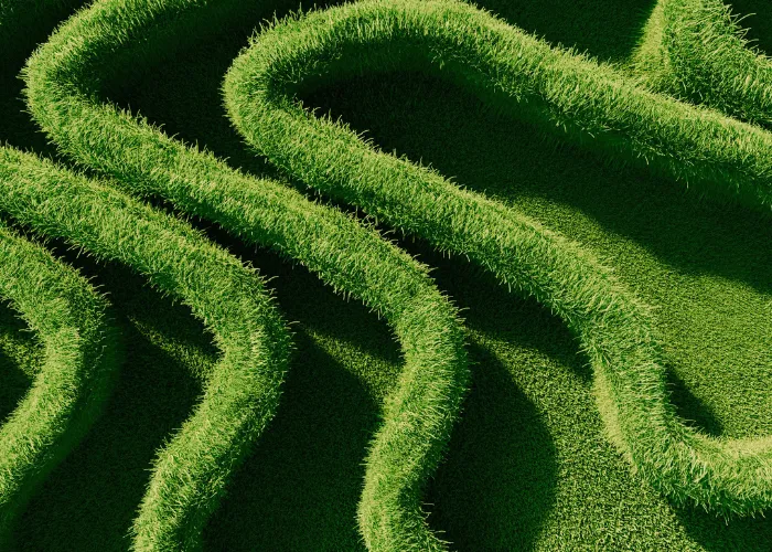 Abstract wavy green grass texture in 3D rendered landscape
