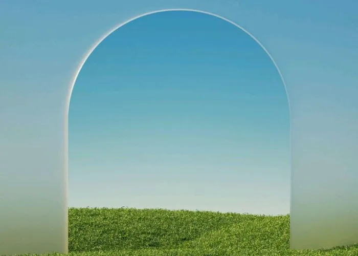 Abstract 3D landscape with curved green grass formations