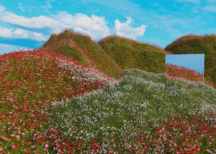 Abstract 3D grass waves with organic flowing forms