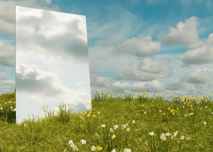 Rolling green hillscape with organic terrain formations