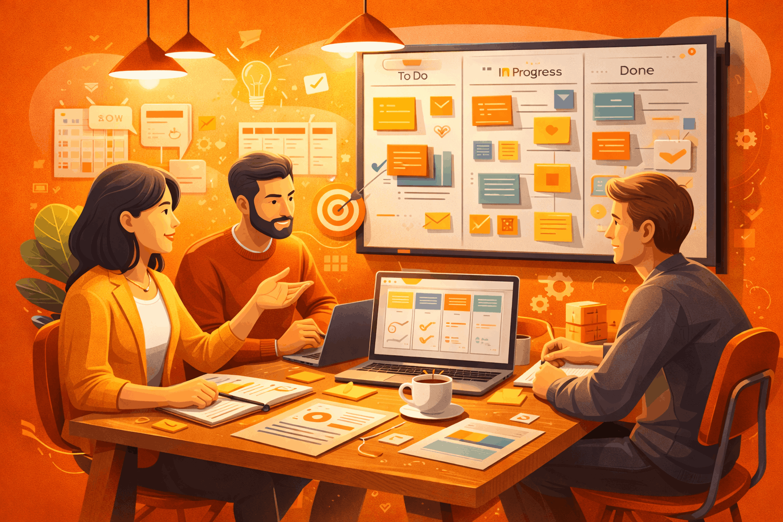 Creative content production setup featuring video camera, filming equipment, editing tools, and digital media assets.