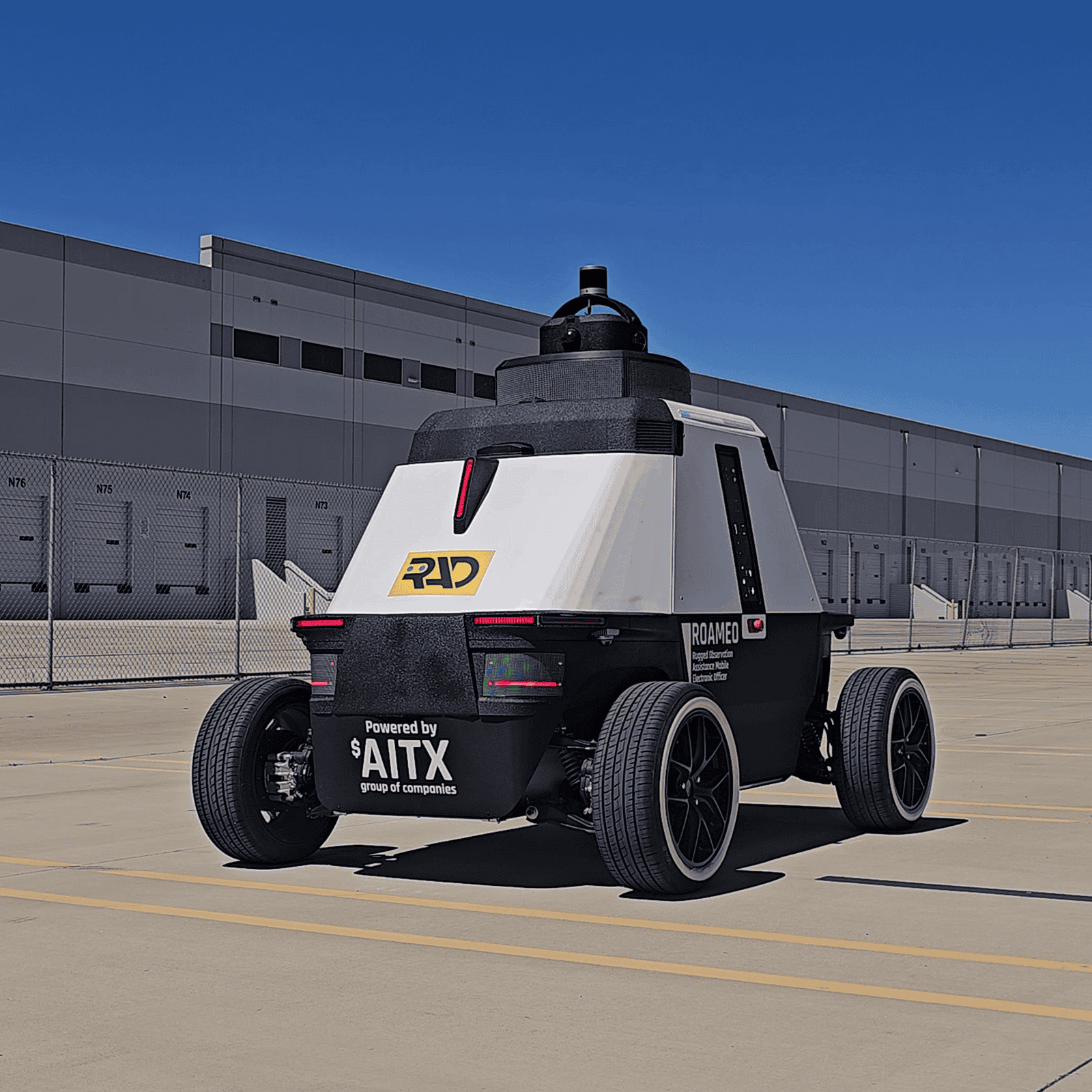 ROAMEO autonomous security robot patrolling a facility
