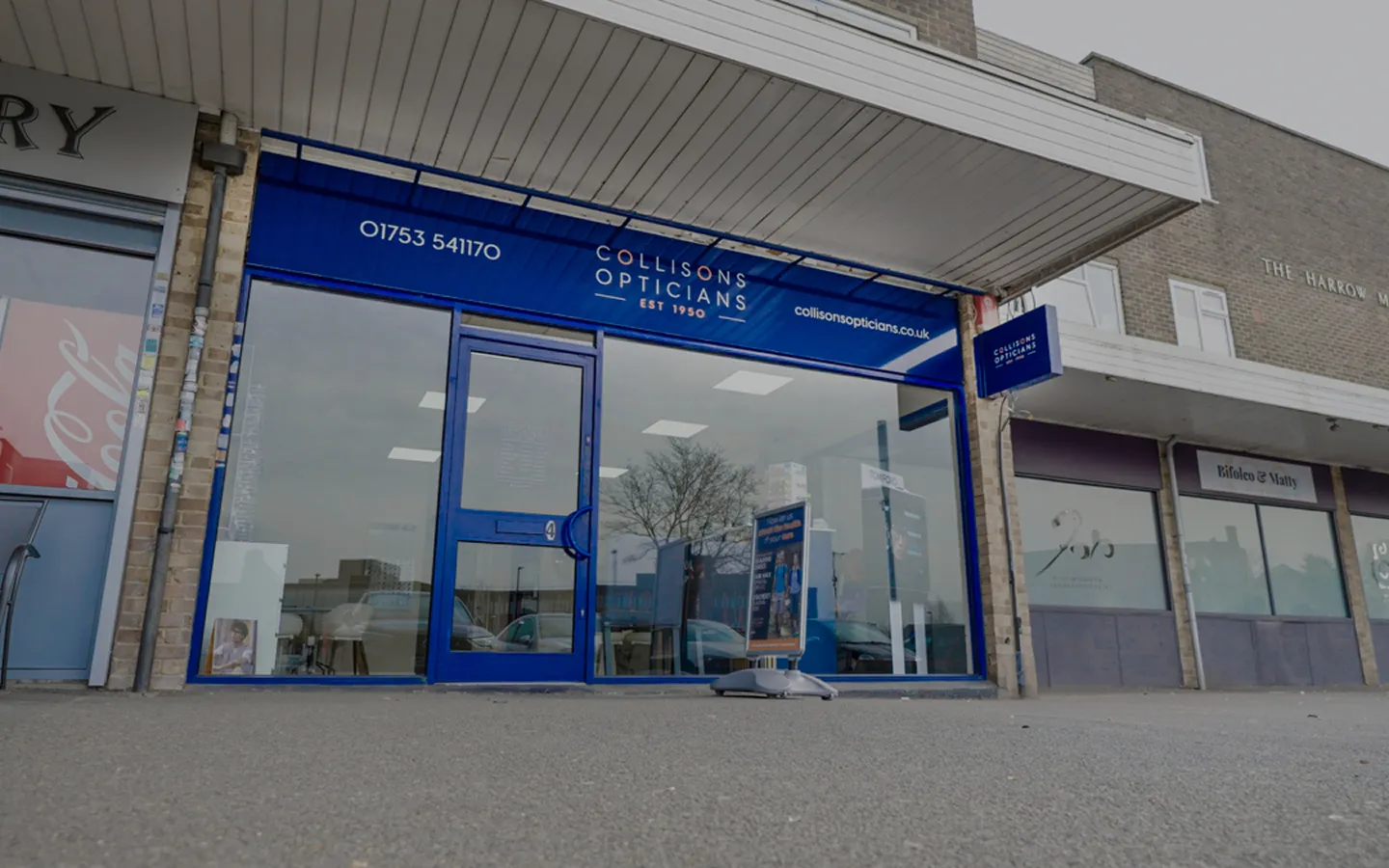 Collisons Opticians storefront established 1950 - independent opticians practice