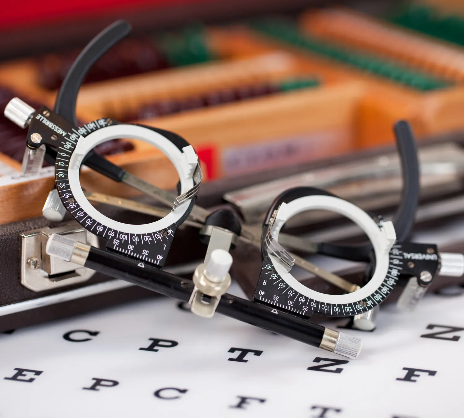 Professional optometry trial frames and eye testing equipment for comprehensive eye examinations