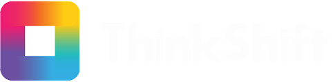 ThinkShift logo with a colorful square gradient icon and white text.