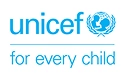 UNICEF logo with text 'unicef' and 'for every child' alongside a globe and olive branch emblem.