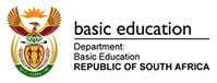 Logo of the South African Department of Basic Education featuring a stylized protea flower and national emblem.