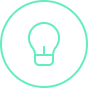 Light bulb icon inside a green circular outline.