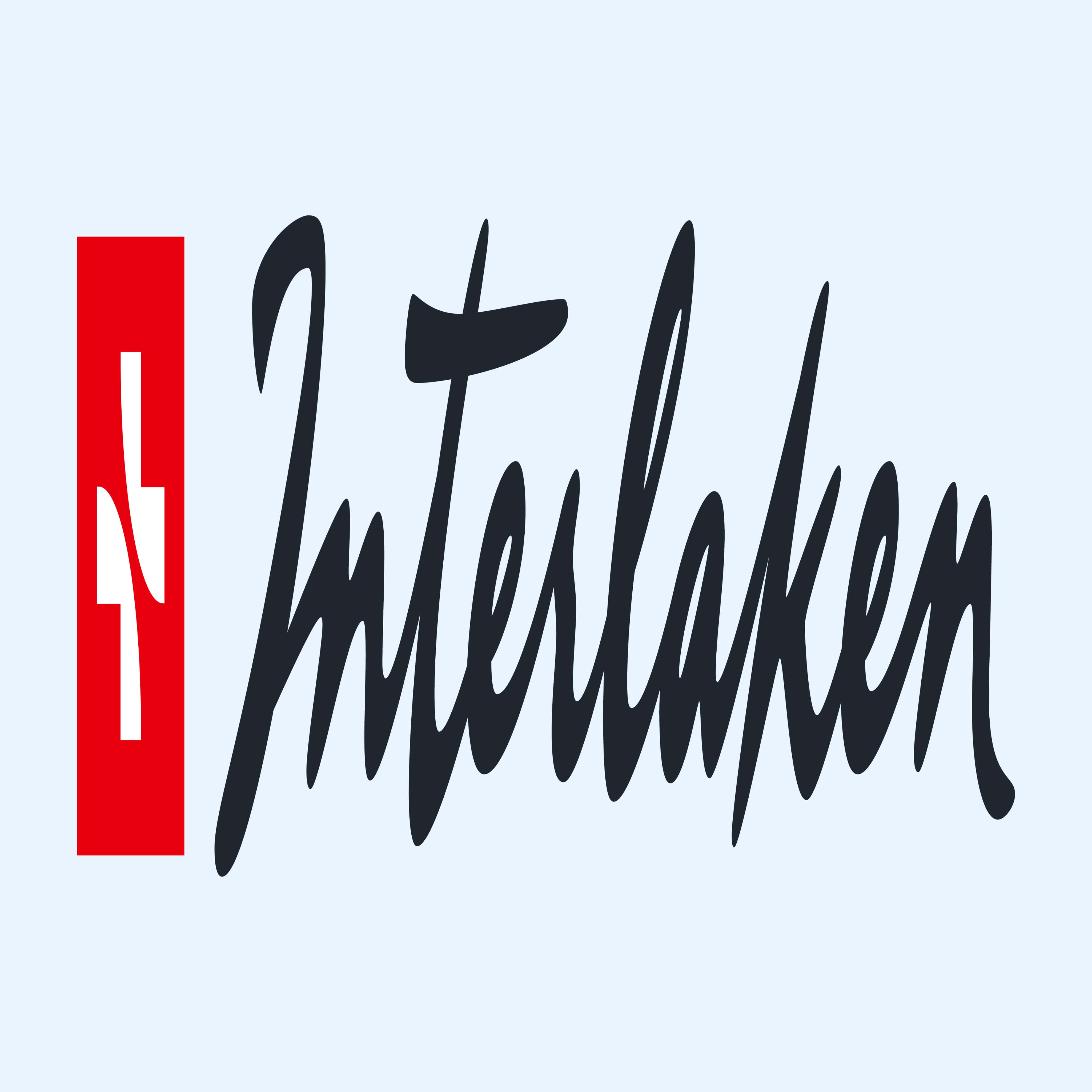 Schriftzug Interlaken neben einem roten Quadrat mit einem weißen, stilisierten Kreuz.