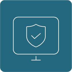 Computerscherm met een groen schild en een wit vinkje, symbool voor beveiliging.