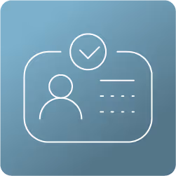 Pictogram van een identiteitskaart met een gebruikersicoon en een vinkje bovenaan.