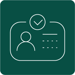 Pictogram van een identiteitskaart met een gebruikersicoon en een vinkje bovenaan.