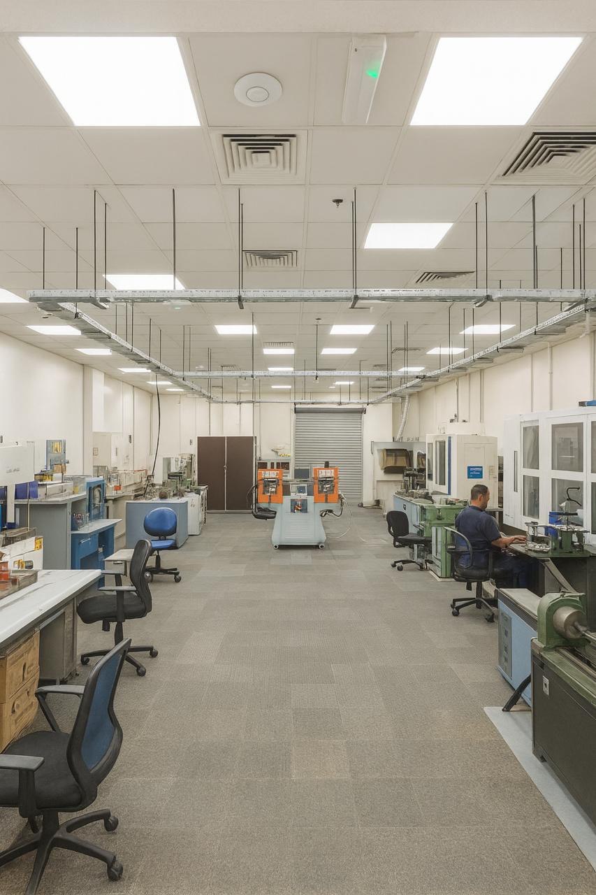 Production floor of Golden Lake's gold jewelry factory in Dubai with technicians working at organised manufacturing stations