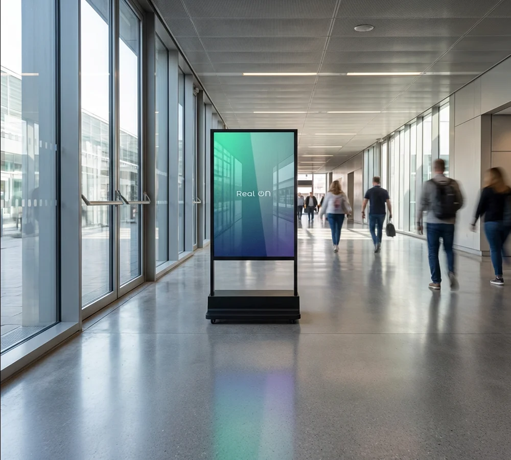 Wyświetlacz witrynowy dwustronny marki Real ON - digital signage i wyświetlacze reklamowe premium Warszawa