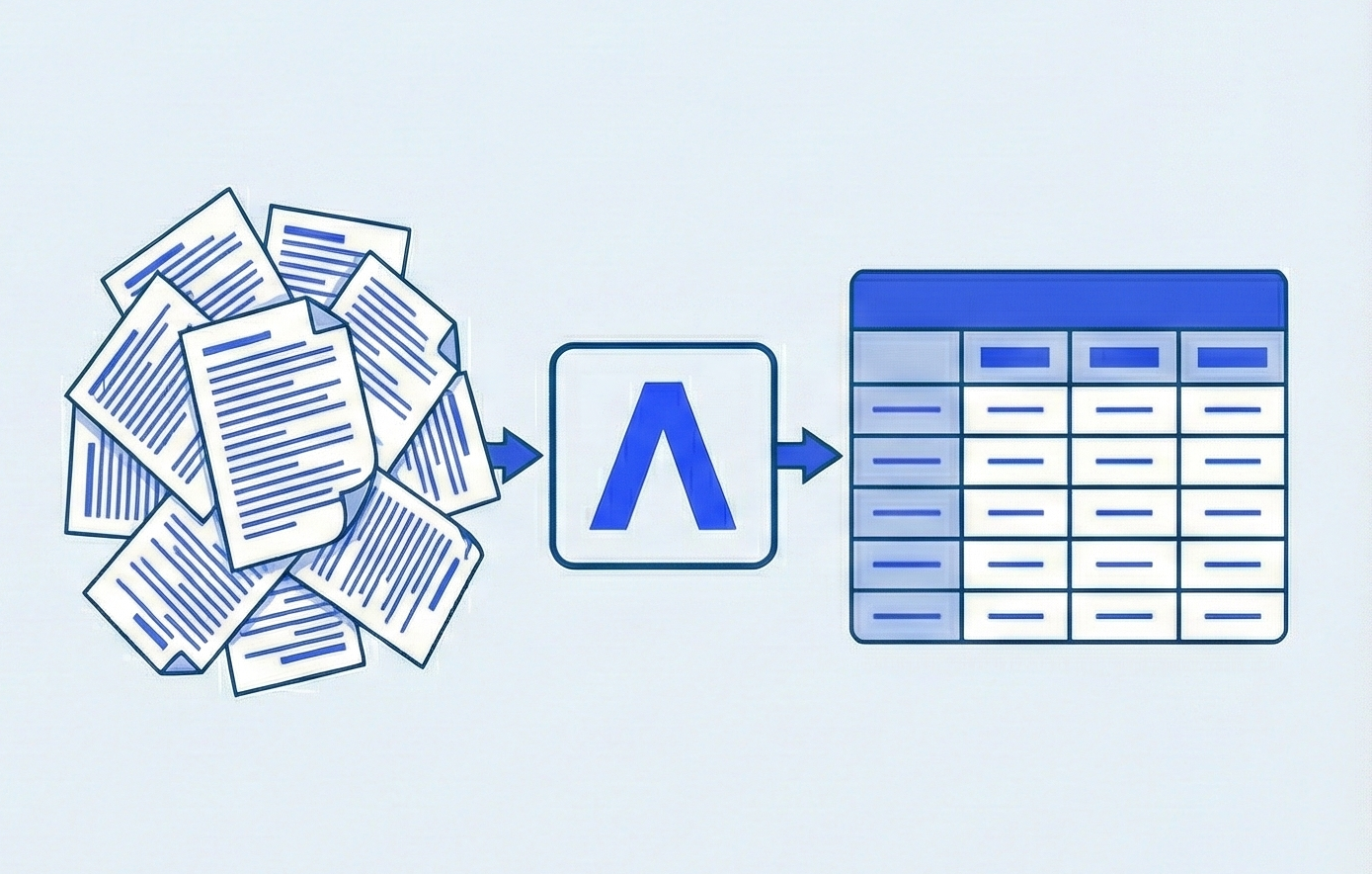 Illustration of Atira AI processing unstructured RFQ and tender documents into a structured compliance matrix or data table.