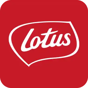 Lotus logo wit tekst op een rode achtergrond.