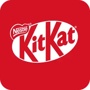 KitKat logo in witte letters met Nestlé embleem op een rood vierkant met afgeronde hoeken.