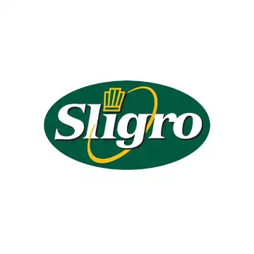 Sligro logo met groene ovale achtergrond en gele accenten.