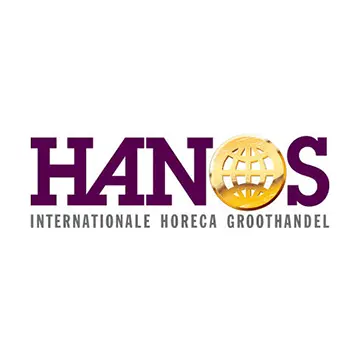 Logo van HANOS met een gestileerde wereldbol en de tekst Internationale Horeca Groothandel.
