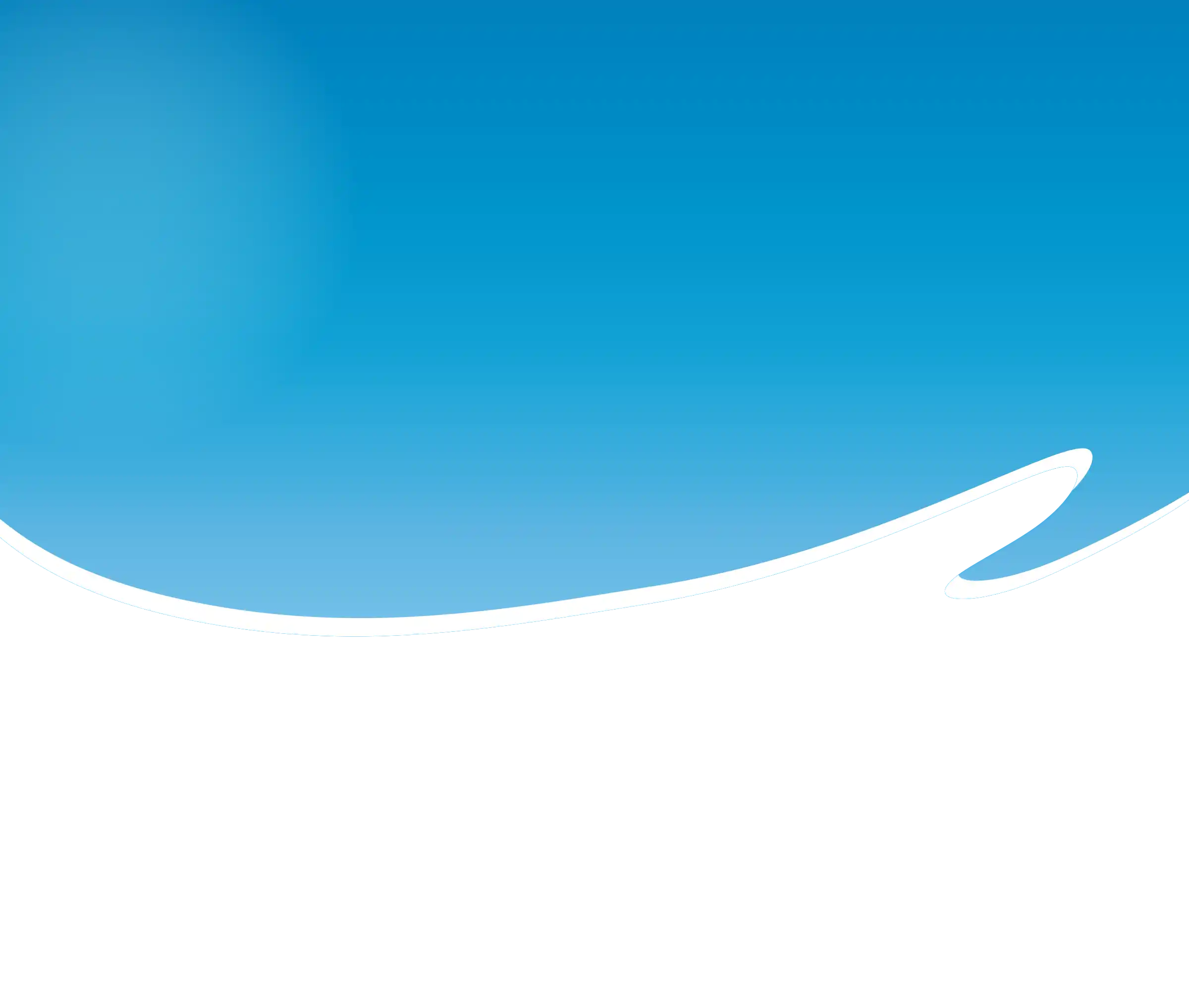 Blauwe achtergrond met witte golvende lijn en lichte lichteffecten linksboven.