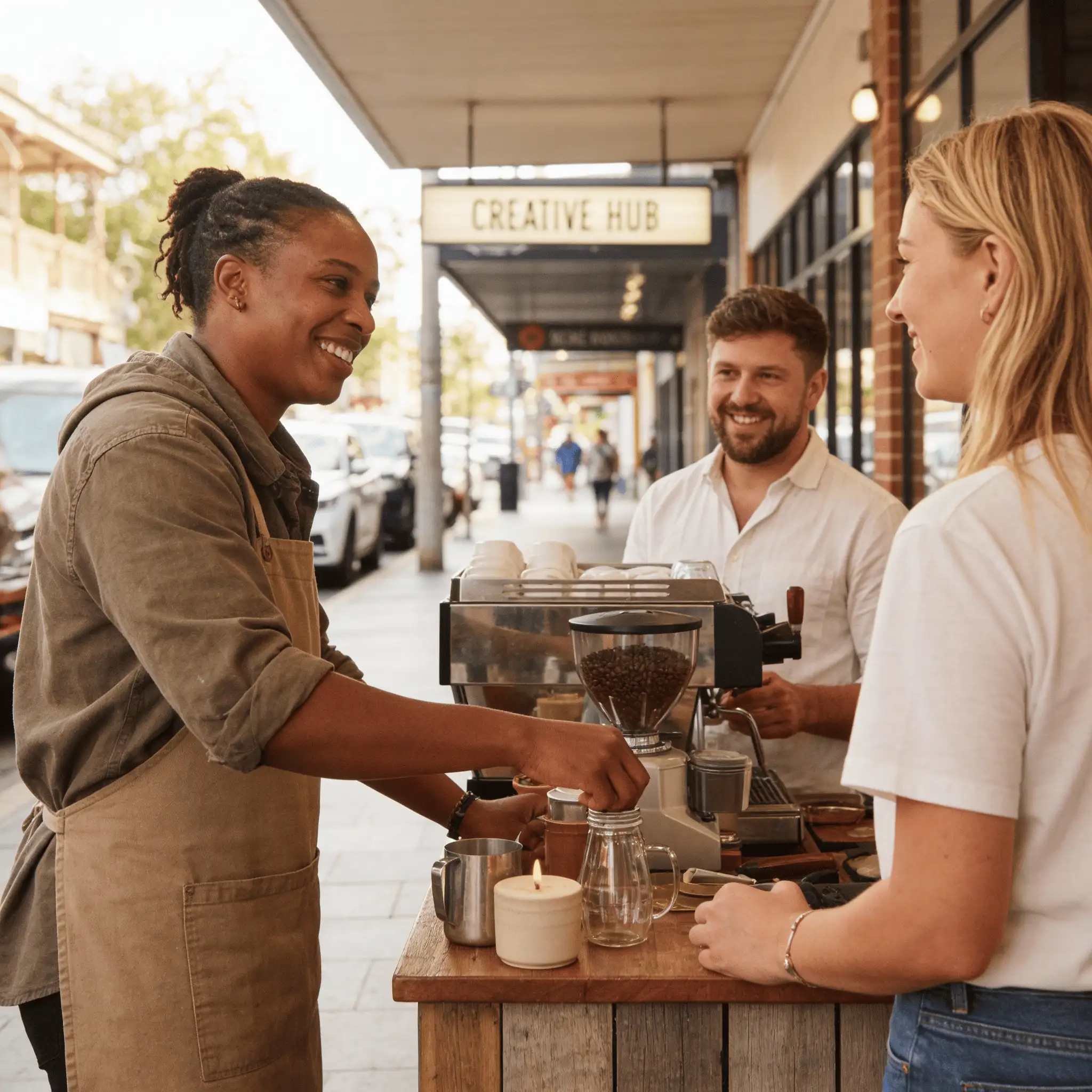 People interacting over coffee in the North Shore