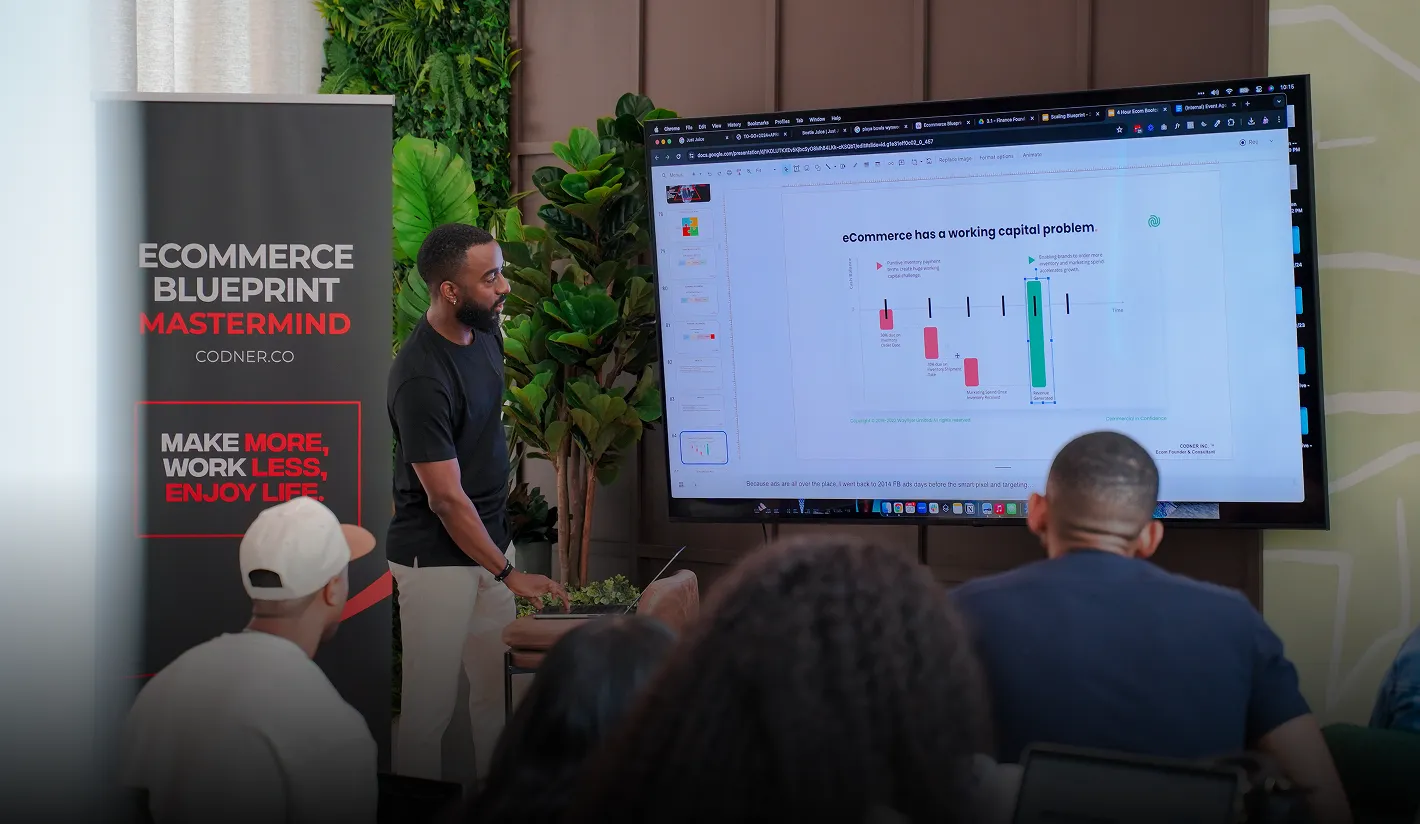 Codner explains an ecommerce working capital strategy during a live session as an ecommerce coach.