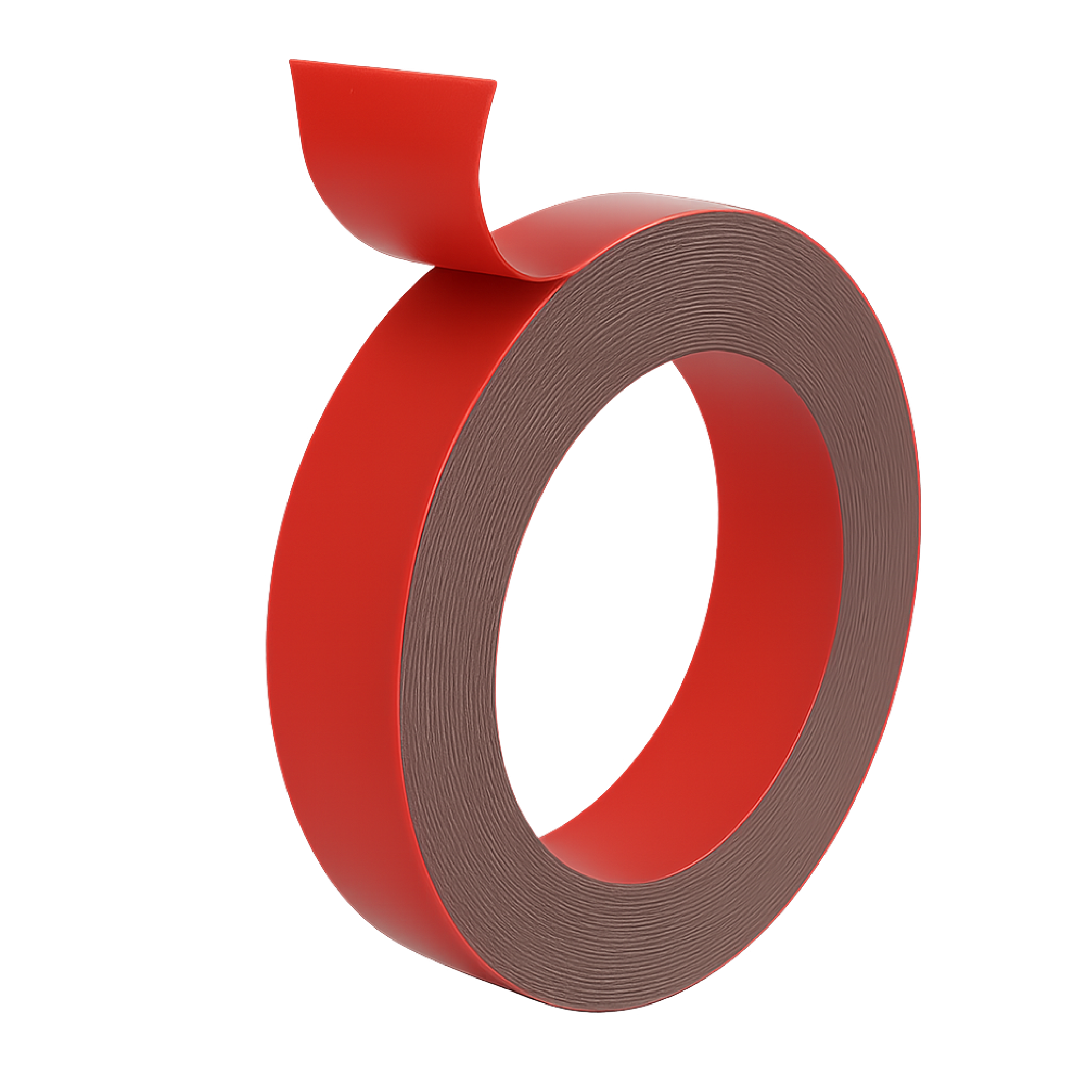 Roll of red adhesive tape with one end peeled back.