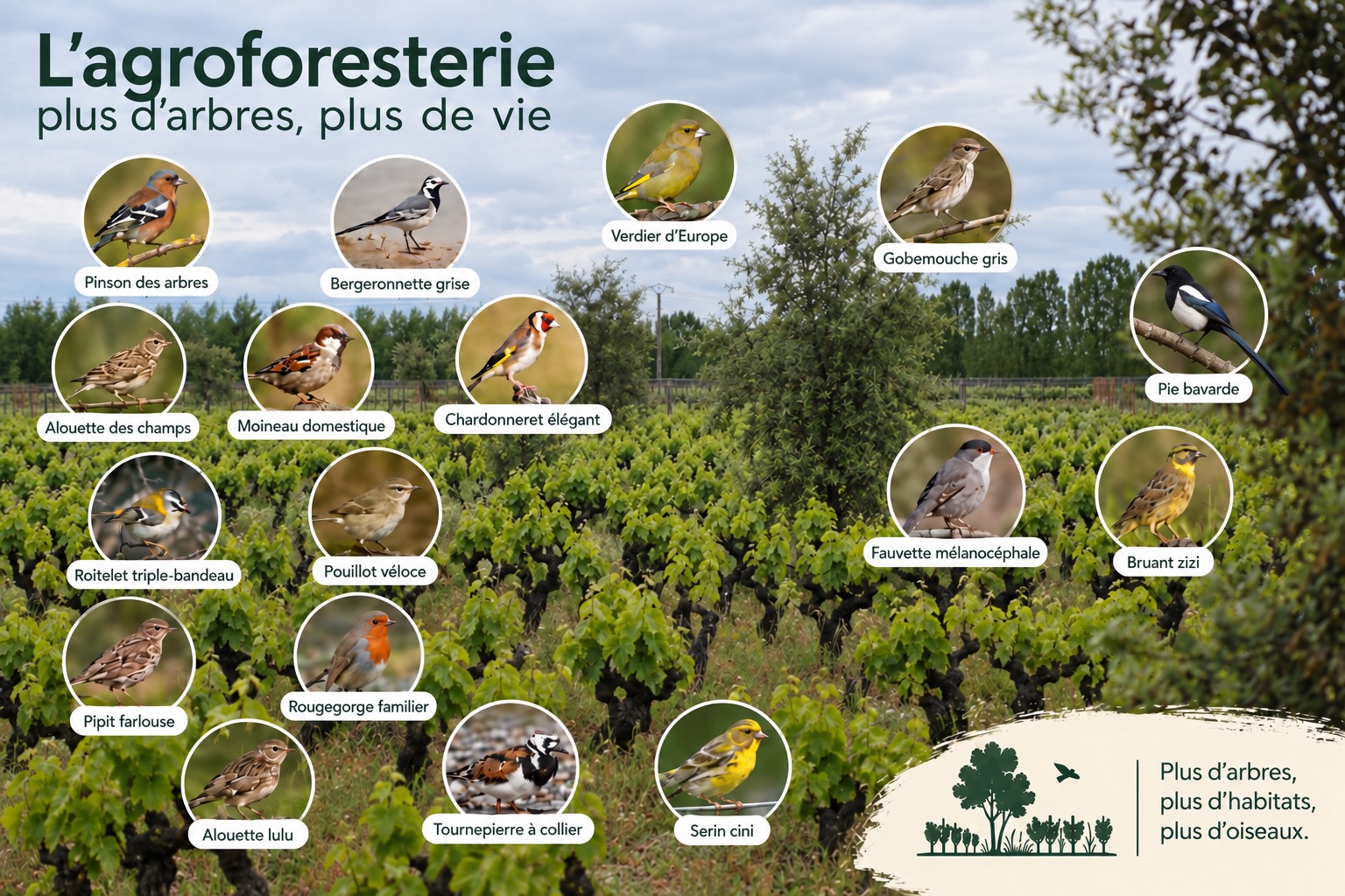 La vitiforesterie consiste à planter des arbres et des haies autour et dans les parcelles. L’impact sur le goût du vin est difficile à montrer. L’impact sur la qualité des sols est important mais l’im