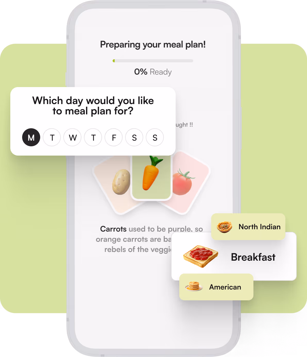 Preparing your meal plan - Mobile App Screen