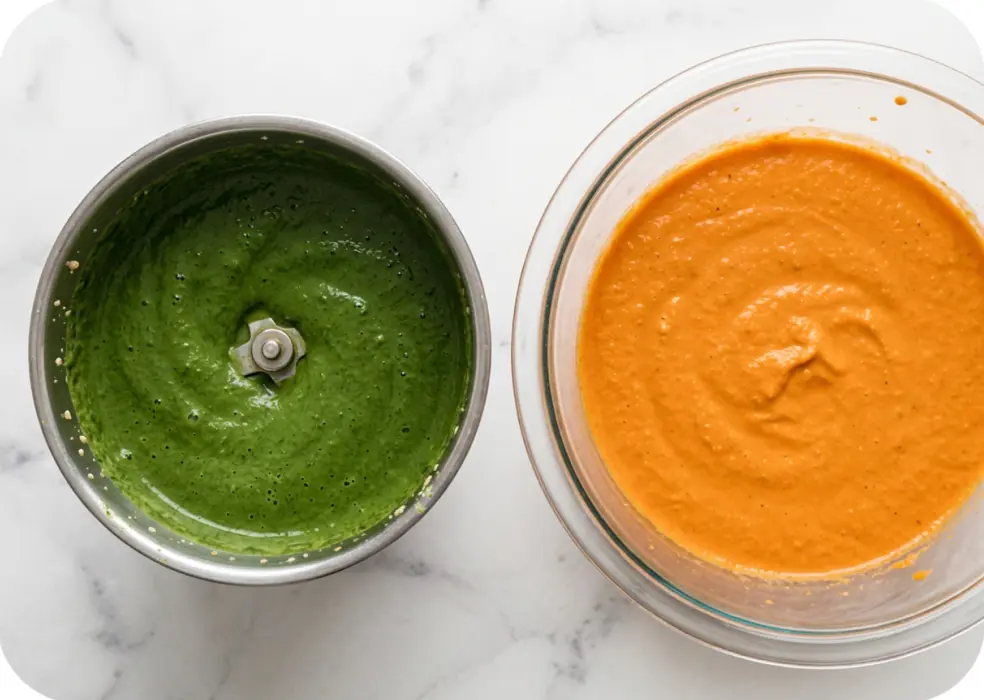a smooth batter with spinach