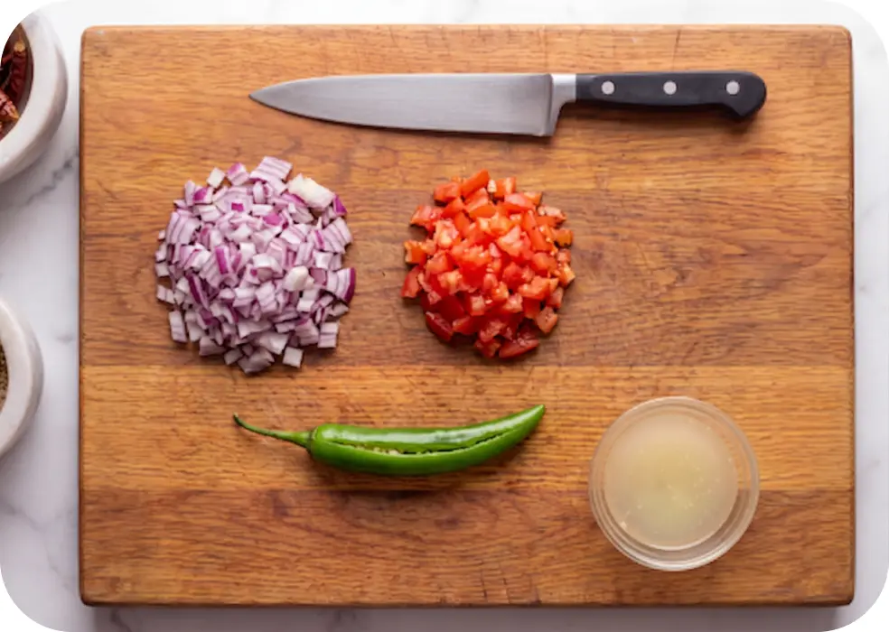 onions, tomato and green chilli
