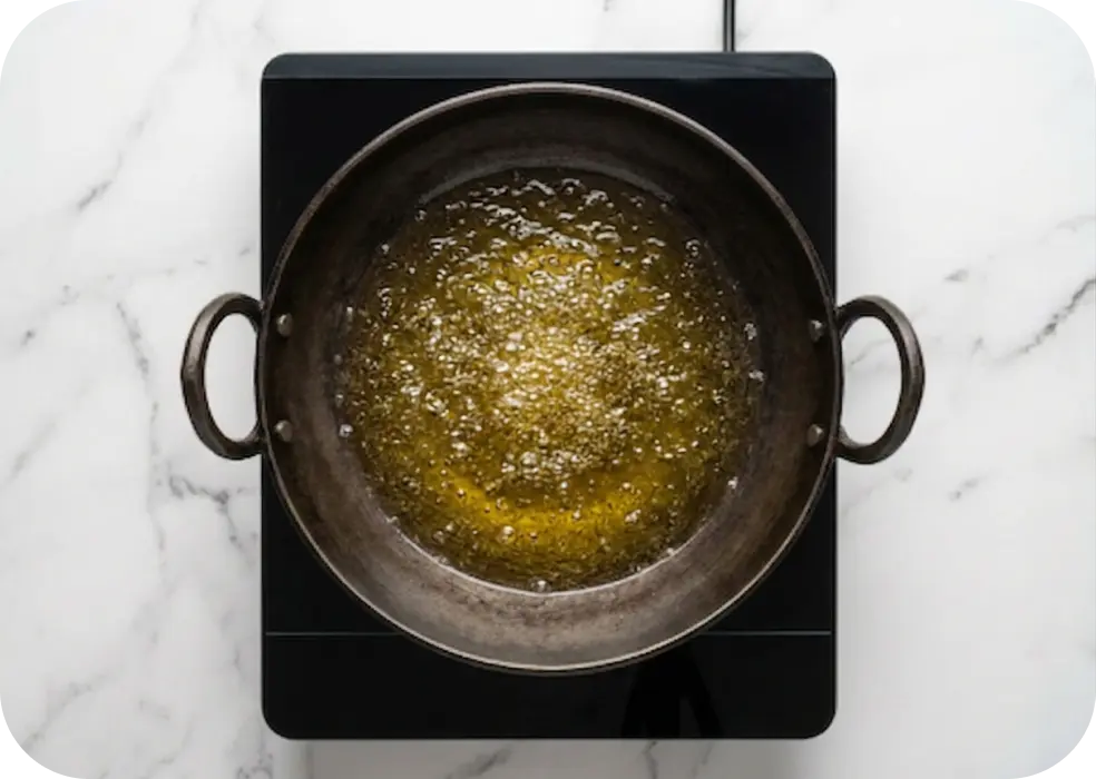 preheat oil in a deep frying pan