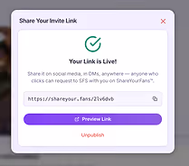 Generate SFS invite link inside ShareYourFans™ creator dashboard