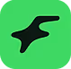 A bold black abstract F on a bright green background, resembling a stylized logo.