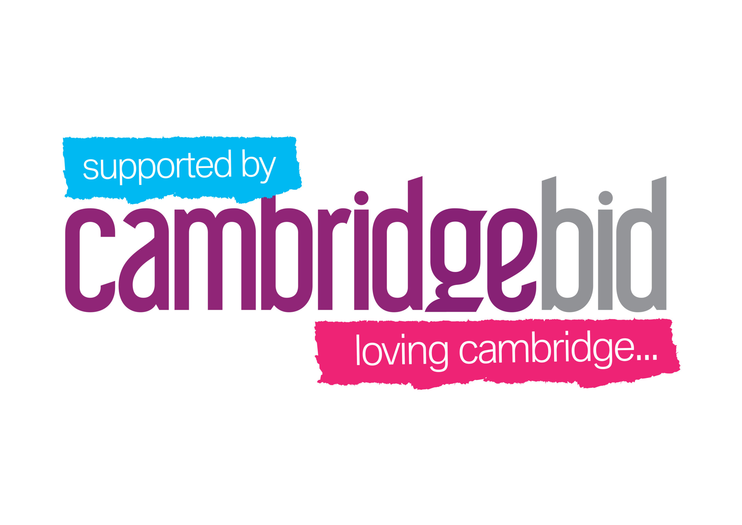 Logo with text 'supported by cambridgebid' and slogan 'loving cambridge...'