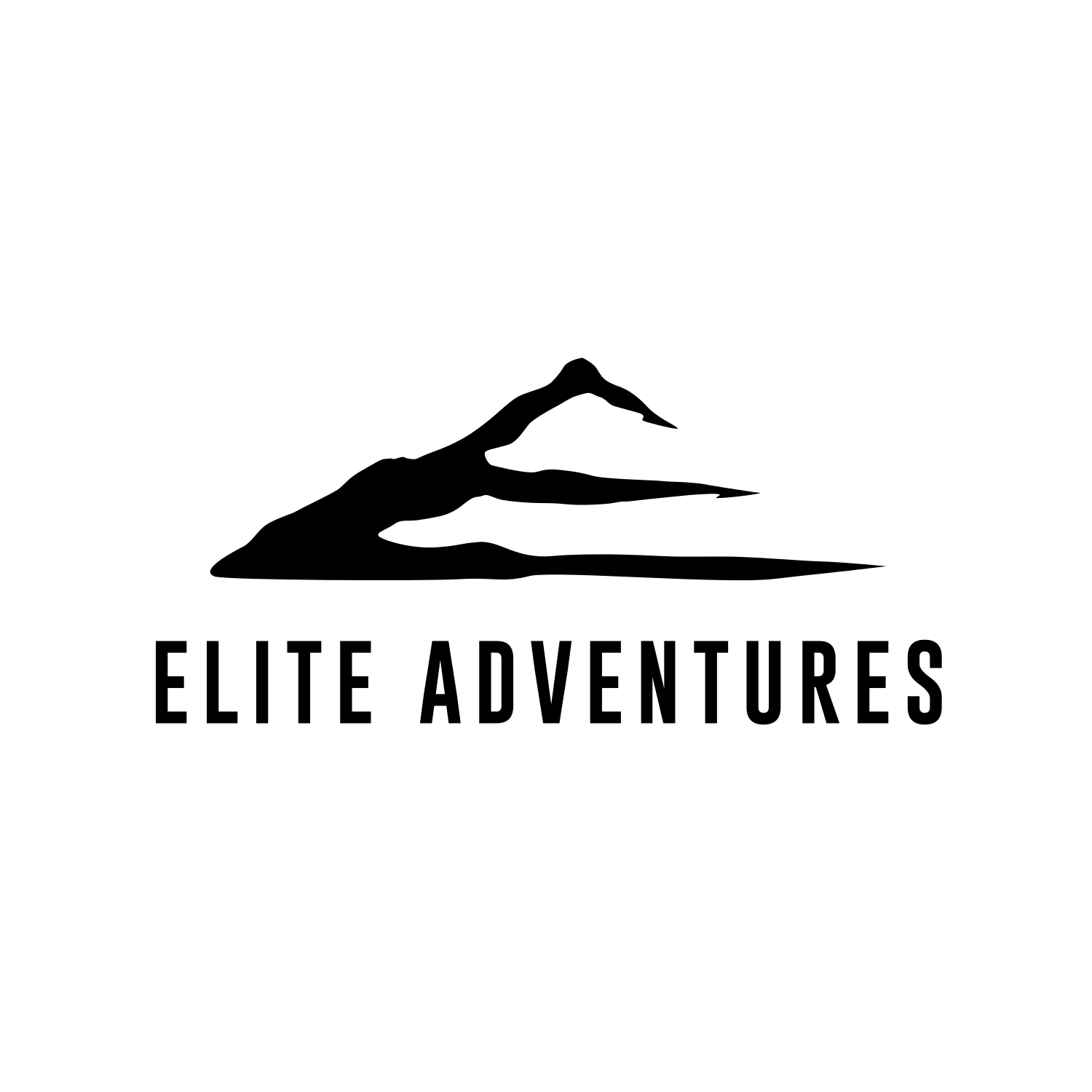 Black abstract mountain logo above the text 'Elite Adventures'.