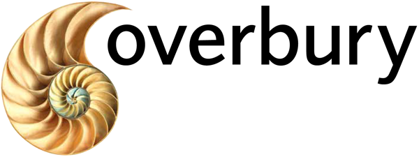 Logo of Overbury with a stylized seashell graphic forming the letter O.