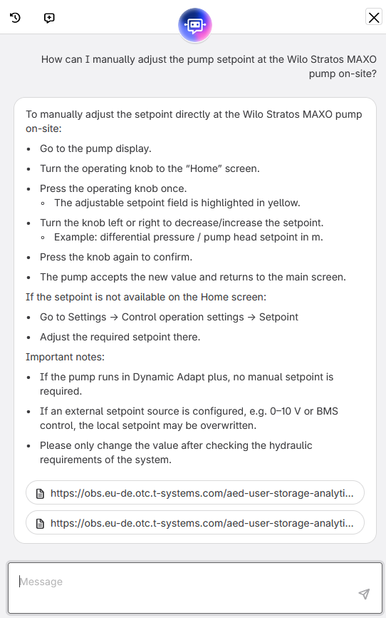 Use of generative AI to determine the setpoint of an HVAC pump.