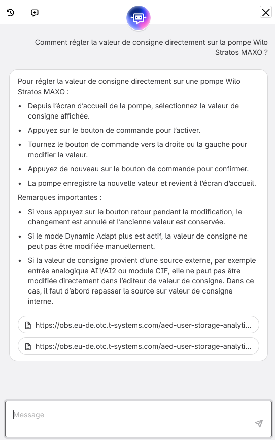 Utilisation de l’IA générative pour déterminer la consigne d’une pompe CVC.