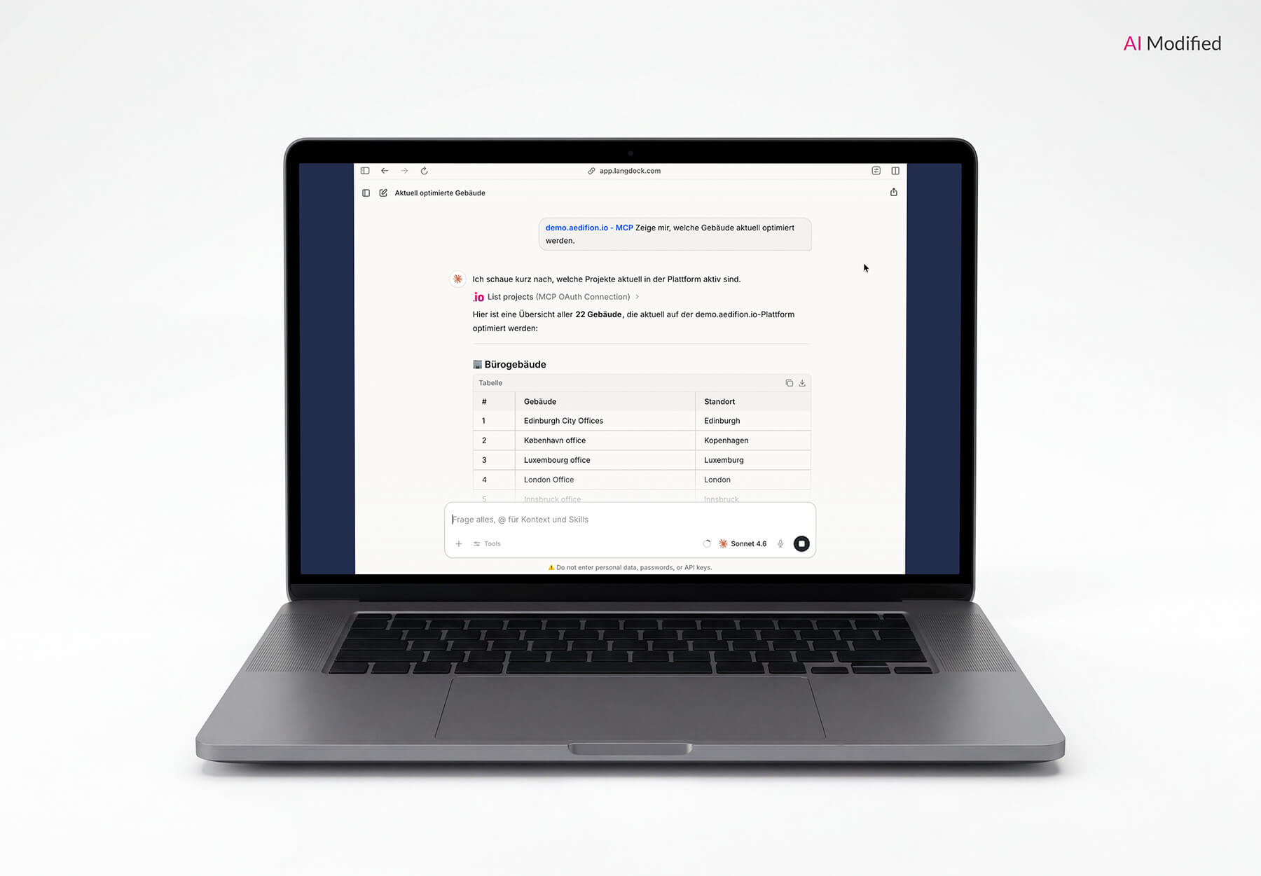 Der aedifion MCP bringt die Cloud-Plattform in die Unternehmens-KI der Kunden.