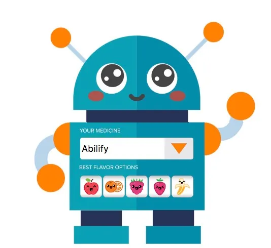 nativemsg, Chicago chatbots-companies that lead the way in user experience. FlavorBot image of cartoon robot with slot machine of best flavor medicine options.