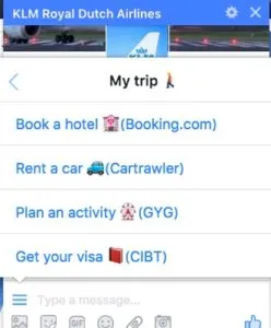 KLM chatbot on Facebook Messenger