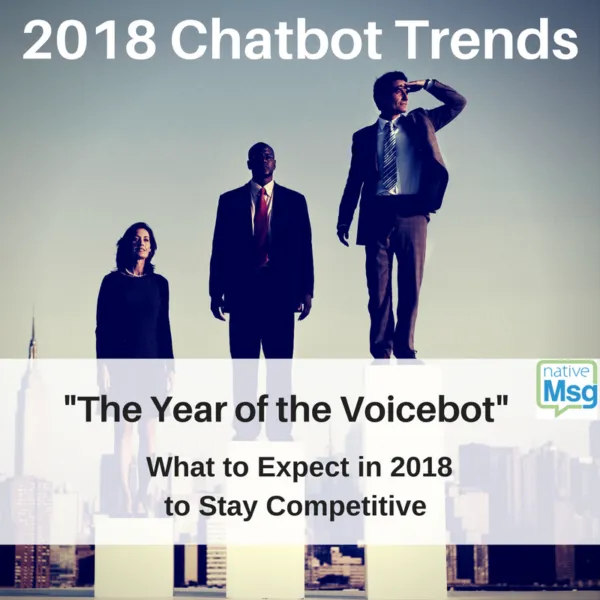 chatbot trends in 2018: Three professionals standing among skyscrapers looking out into the distance. 
