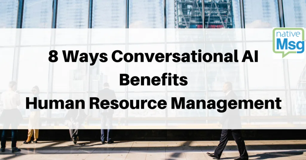 Conversational AI and Human Resource Management. Image of professionals in large cityscape office with view of office buildings