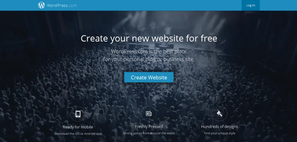 WordPress CMS depiction of CTA to build a website. WP is a place where conversational commerce can integrate into your blog.