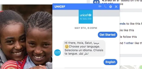 chatbot engagement UNICEF Facebook chatbot conversation