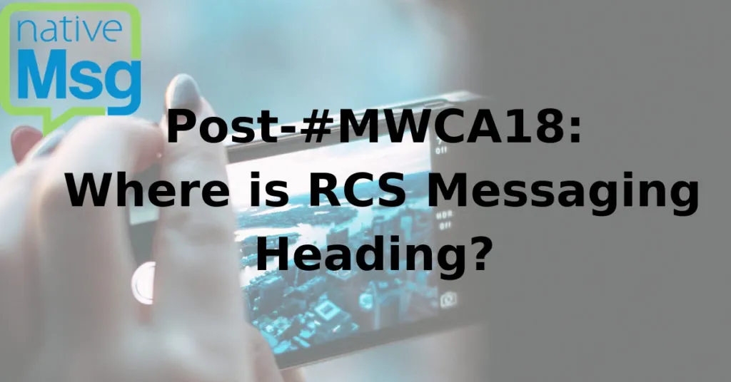 RCS Business Messaging Title with woman holding smart phone in background