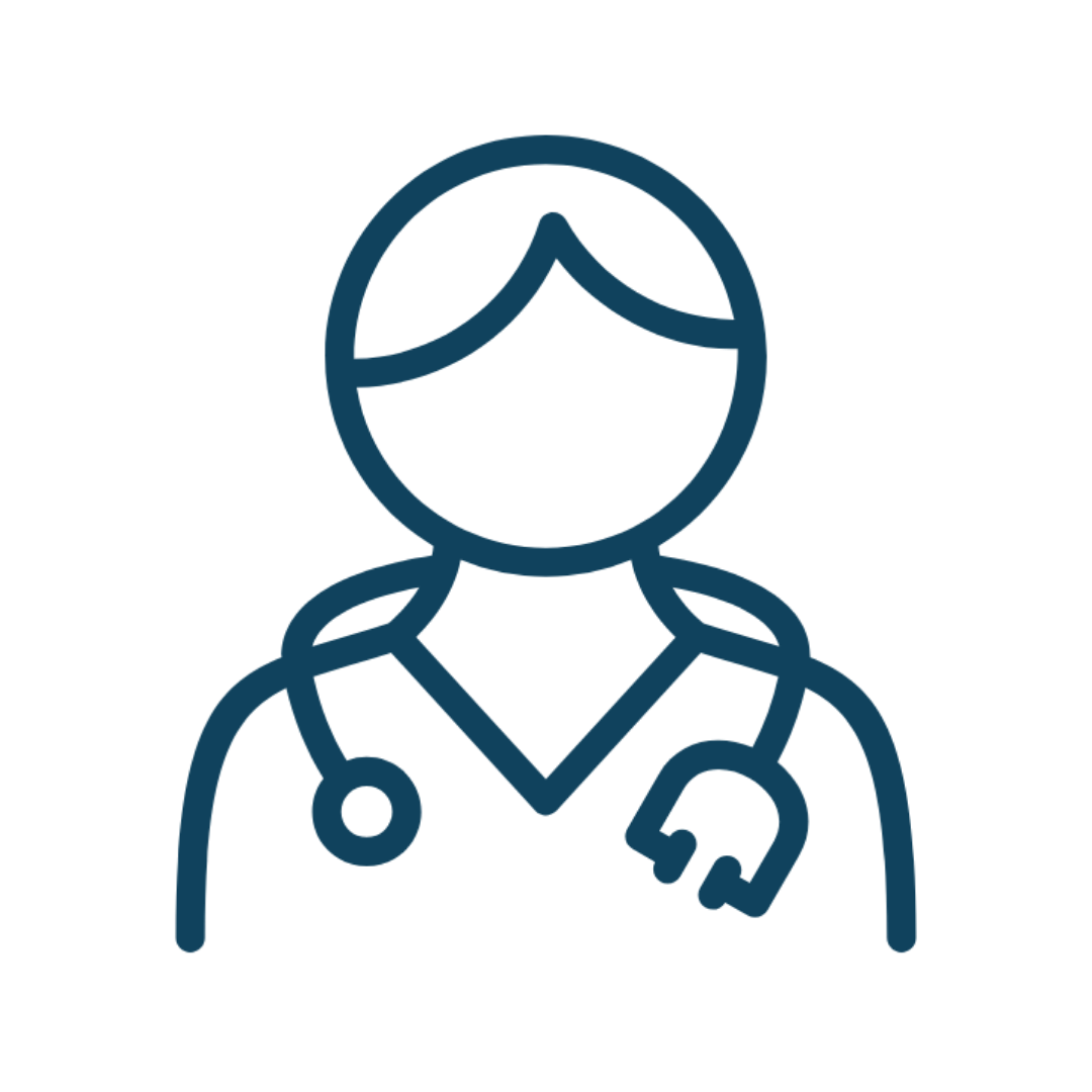 Outline icon of a doctor with a stethoscope around their neck.