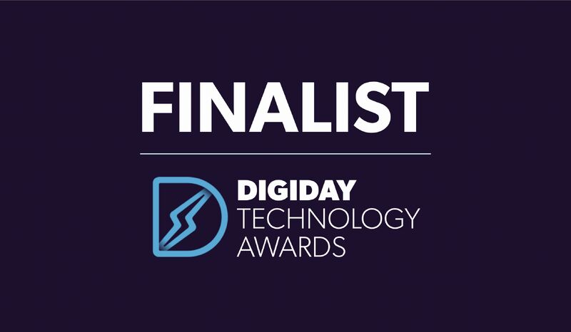 Text reading 'FINALIST' above the Digiday Technology Awards logo on a dark purple background.